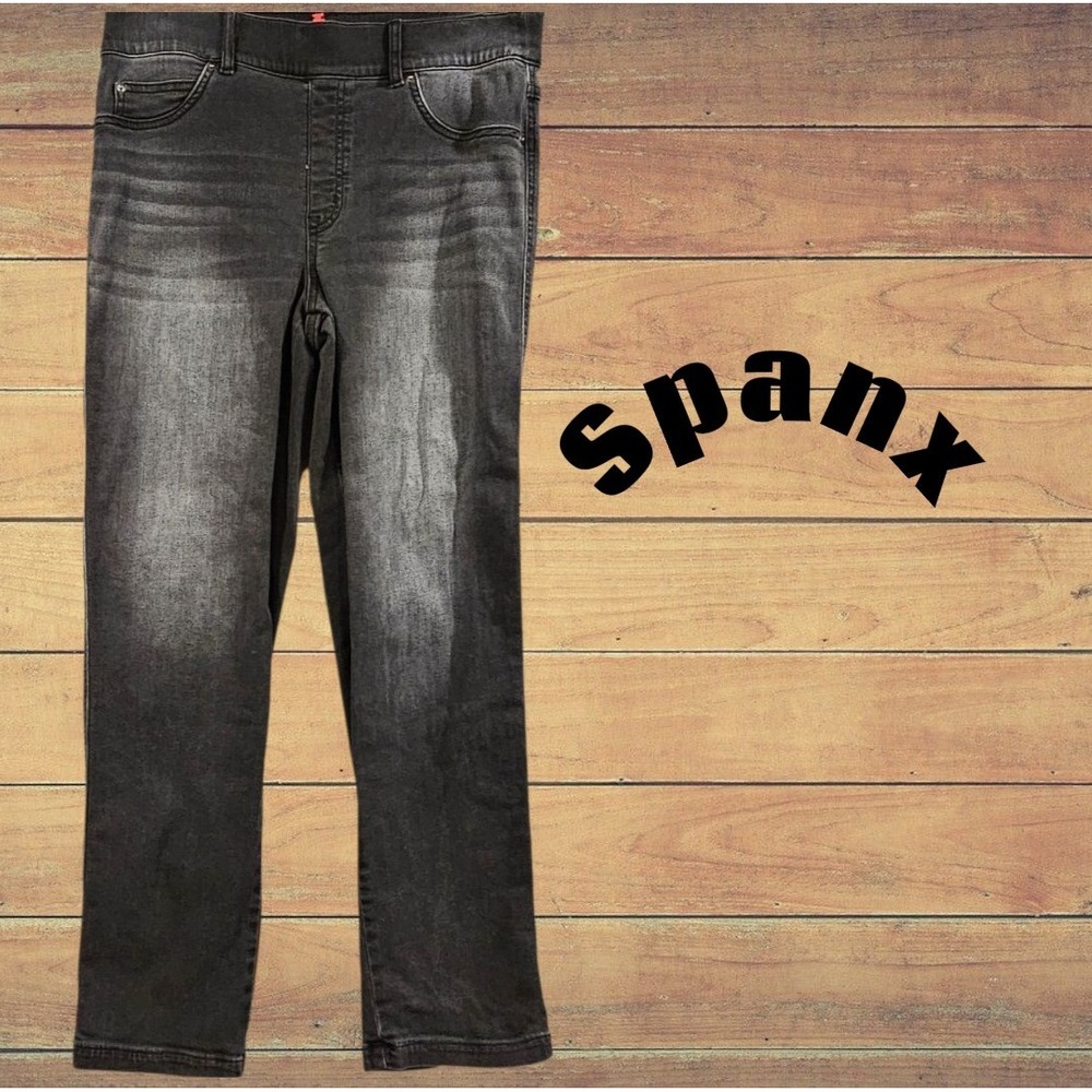 Spanx Women Size L Black Wash Pull On Stretch Slimming Shaping Slim Ankle Jeans